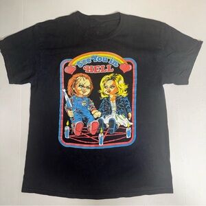 Chucky See You In Hell Mens Size Large Black Short Sleeve Graphic Print T-Shirt